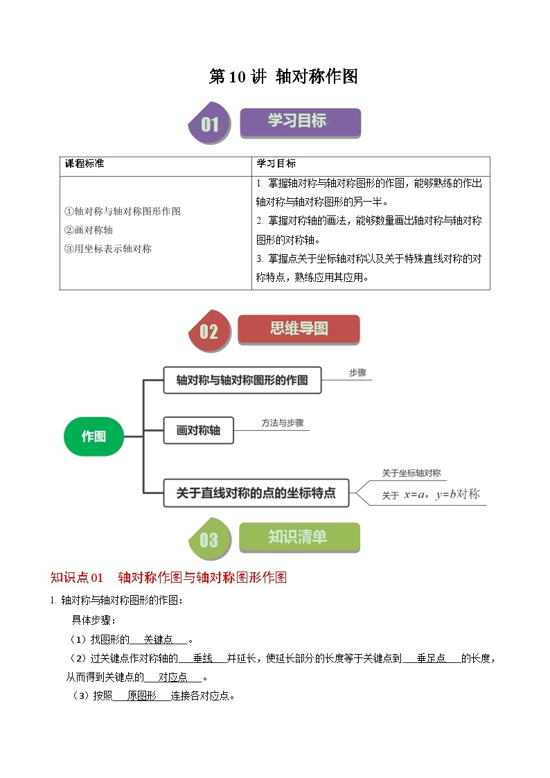 第10讲 画轴对称图形-【同步精品】2024年八上数学同步精品讲义（人教版）01