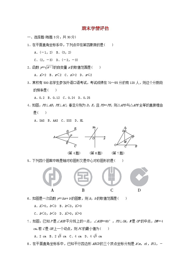 2024八年级数学下学期期末学情评估试卷（附解析湘教版）第1页