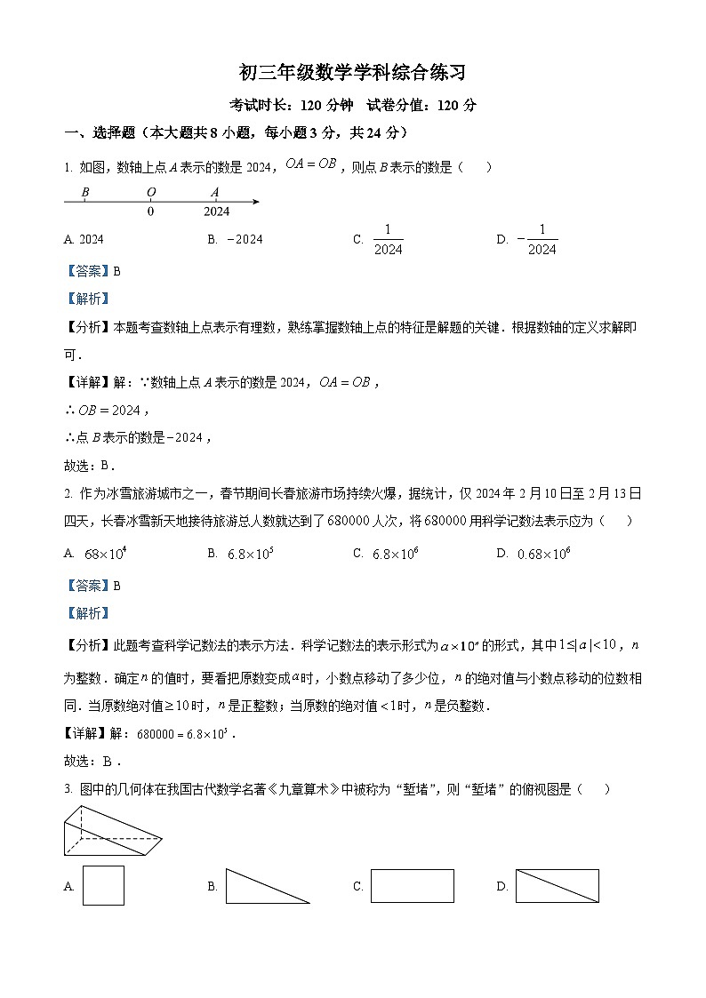 2024年吉林省长春市东北师大附中明珠学校中考一模数学模拟试题（解析版）第1页