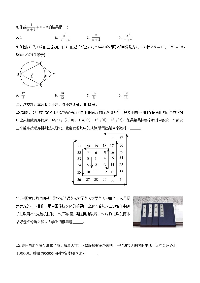 2024年湖北省黄石八中教联体中考数学质检试卷（3月份）（含答案）02