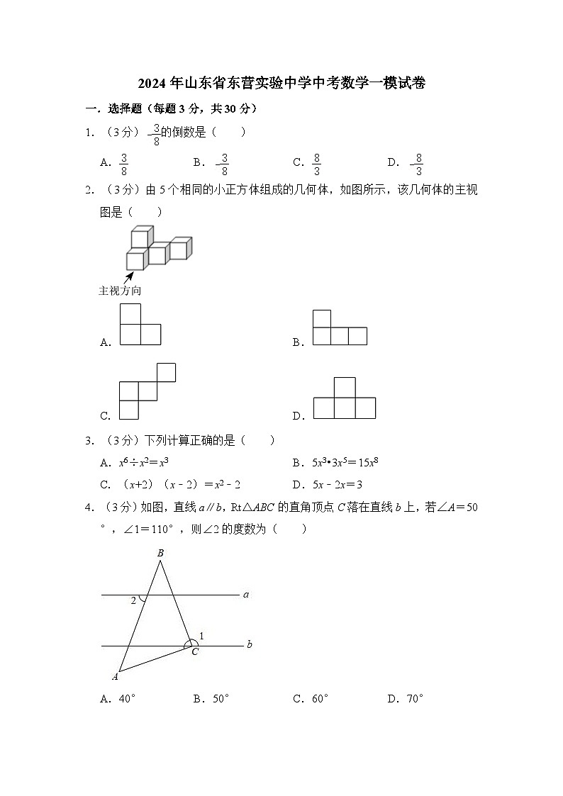 2024年山东省东营实验中学中考数学一模试卷（含解析）第1页