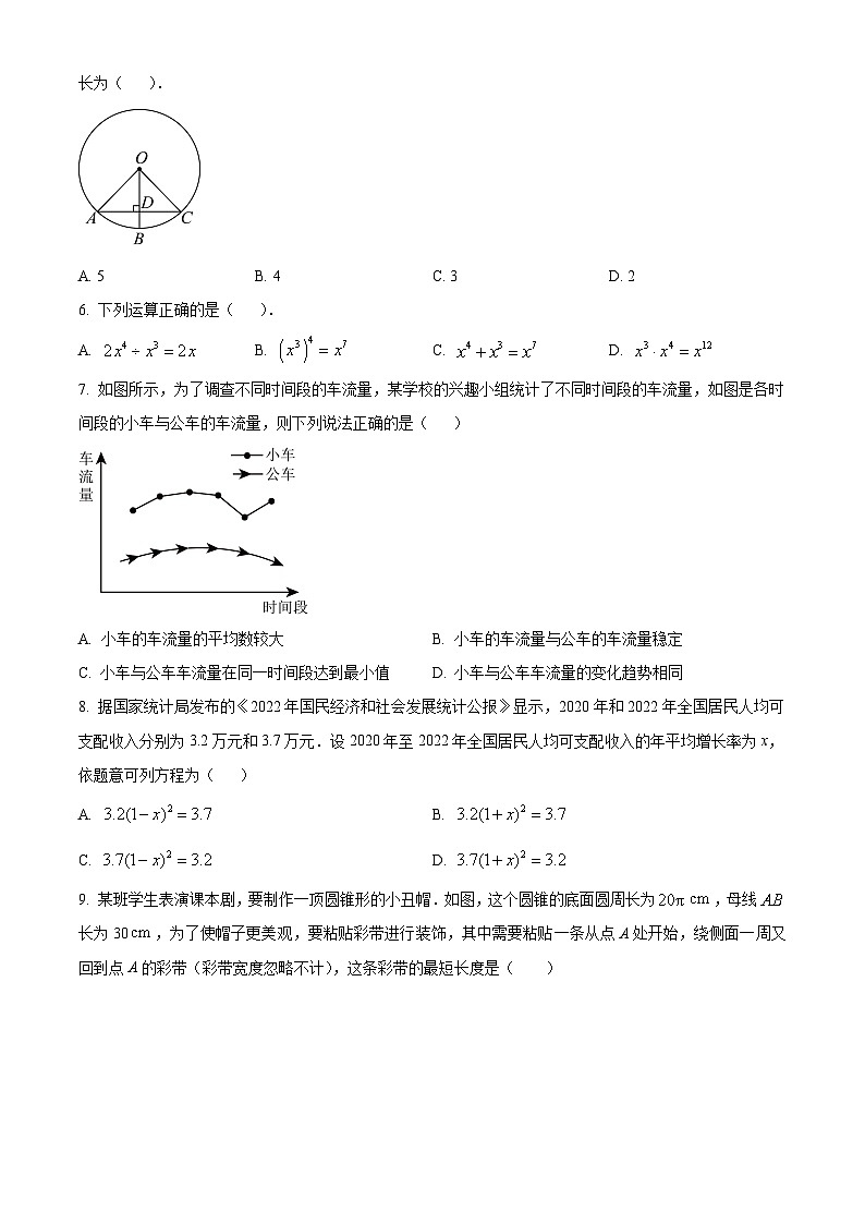 甘肃省甘南藏族自治州舟曲县2024年九年级下学期中考模拟数学试题（原卷版）第2页