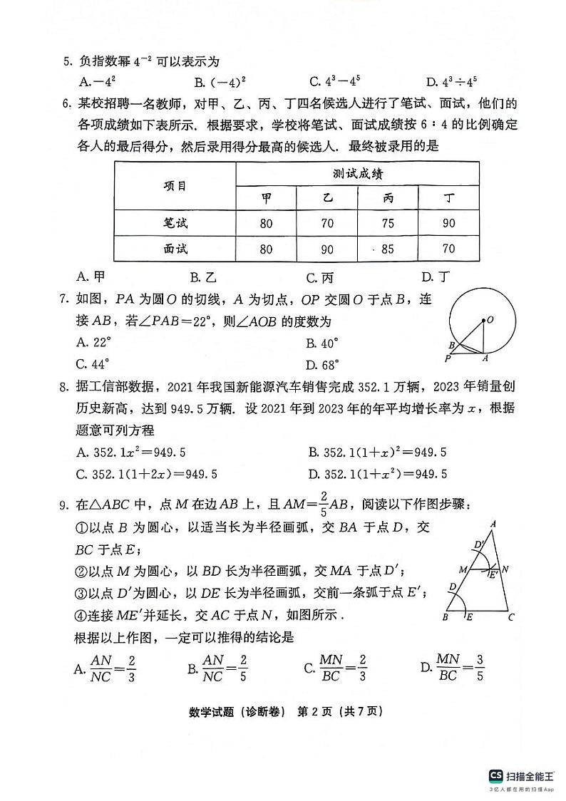 2024年福建省百校联考中考模拟预测数学试题02