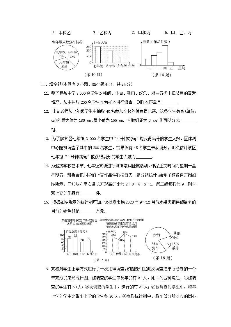 2024七年级数学下册第6章数据与统计图表综合素质评价试卷（附解析浙教版）03