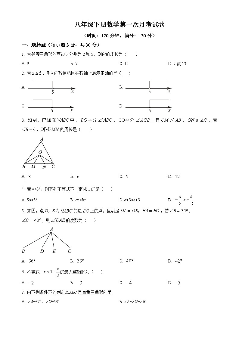 山东省菏泽市东明县长兴集乡初级中学2023-2024学年八年级下学期4月月考数学试题（原卷版）第1页