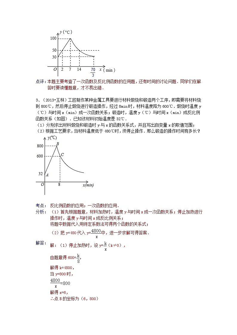 中考数学试卷分类汇编 反比例函数应用题第3页
