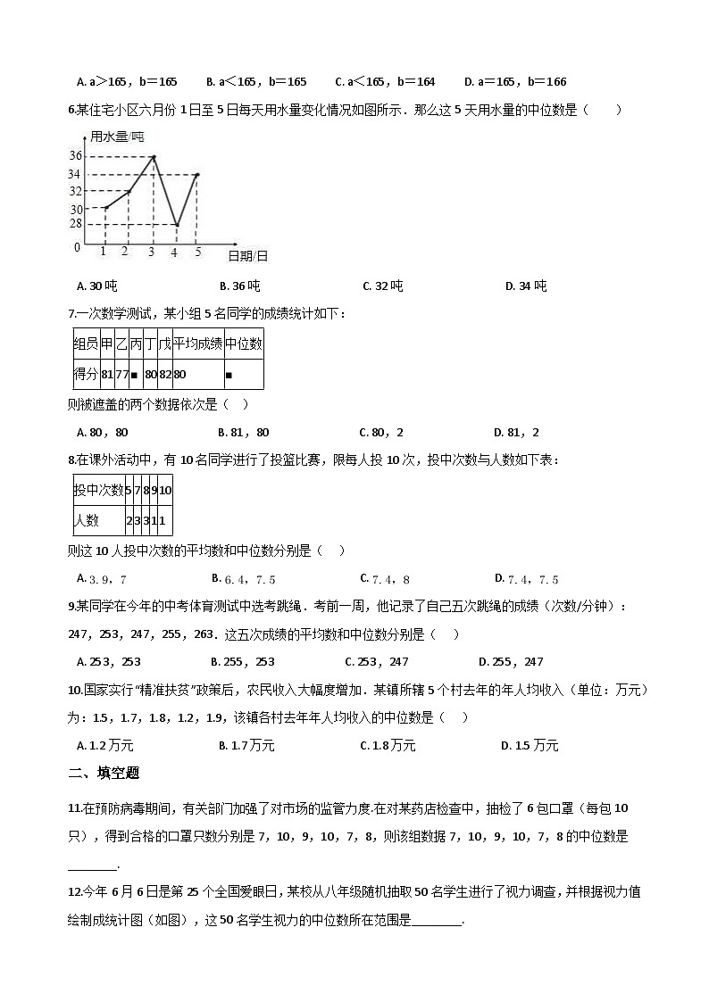 湘教版数学七年级下册 6.1.2 中位数 练习第2页
