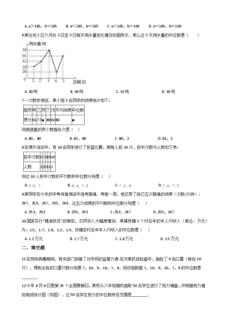 湘教版数学七年级下册 6.1.2 中位数 练习02
