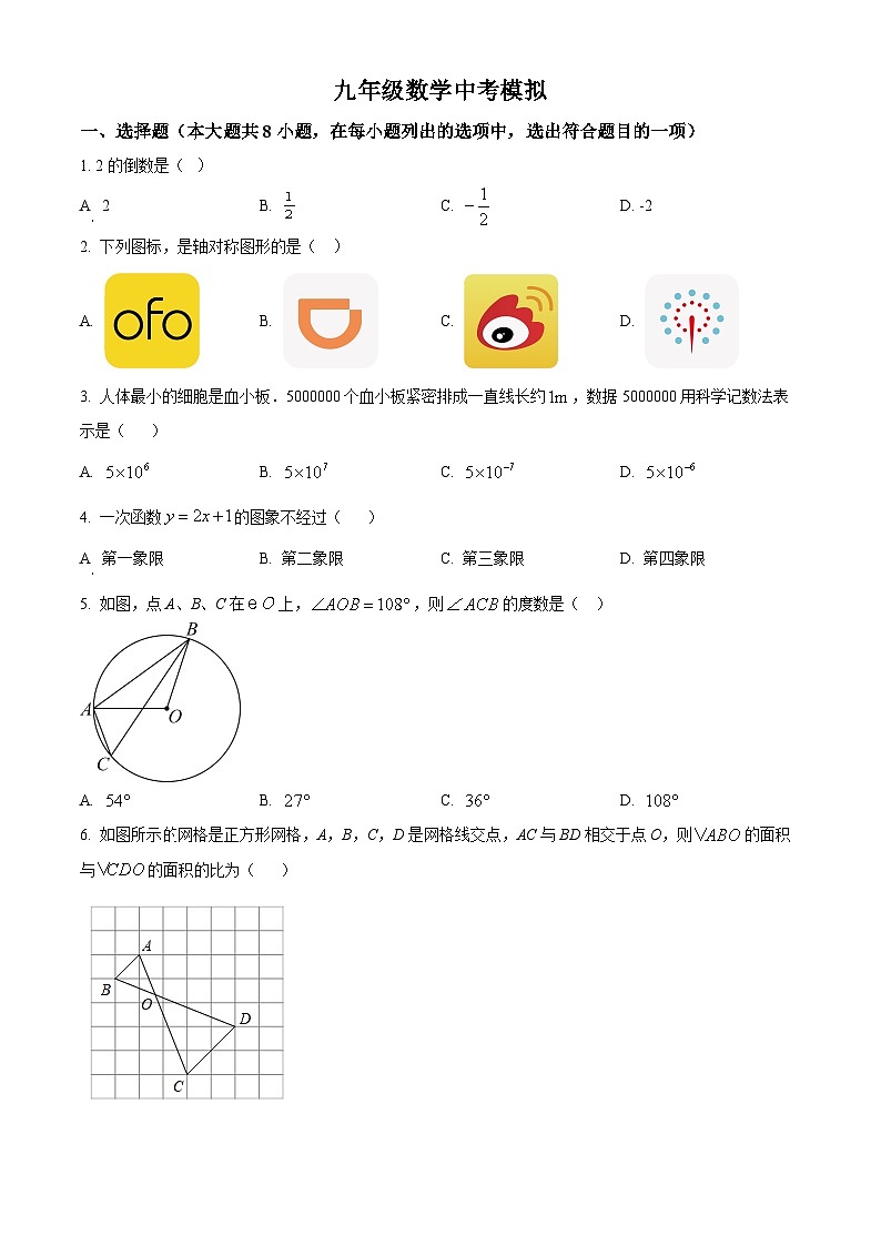 2024年江苏省淮安市涟水县中考 数学模拟预测题（原卷版+解析版）01