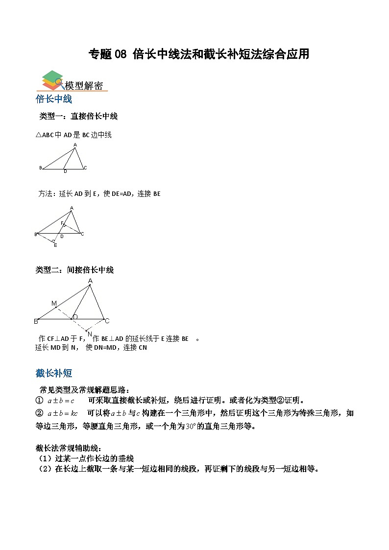 专题08 倍长中线法和截长补短法综合应用-备战中考数学一轮复习考点帮（全国通用）（原卷版）第1页