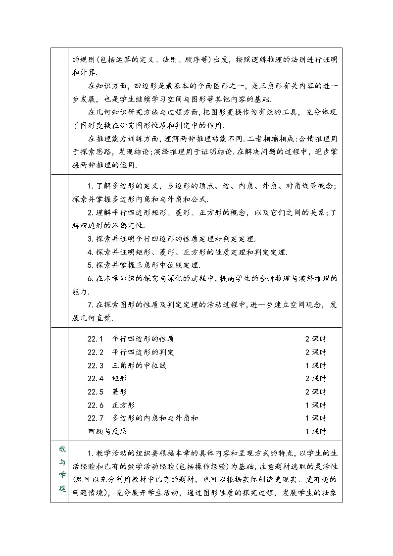 冀教版八年级数学下册第二十二章《四边形》（同步教学设计）第2页