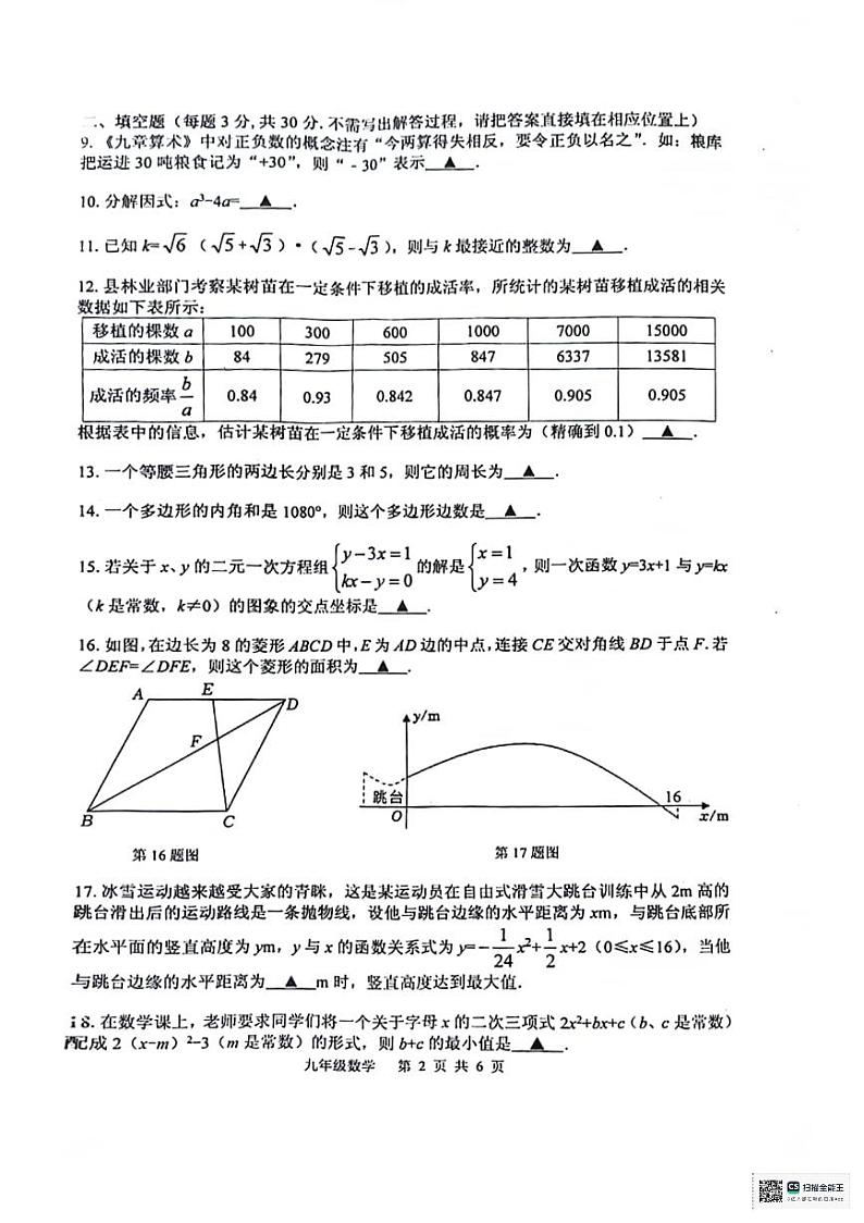 2024年江苏省扬州市宝应县中考一模数学试题02