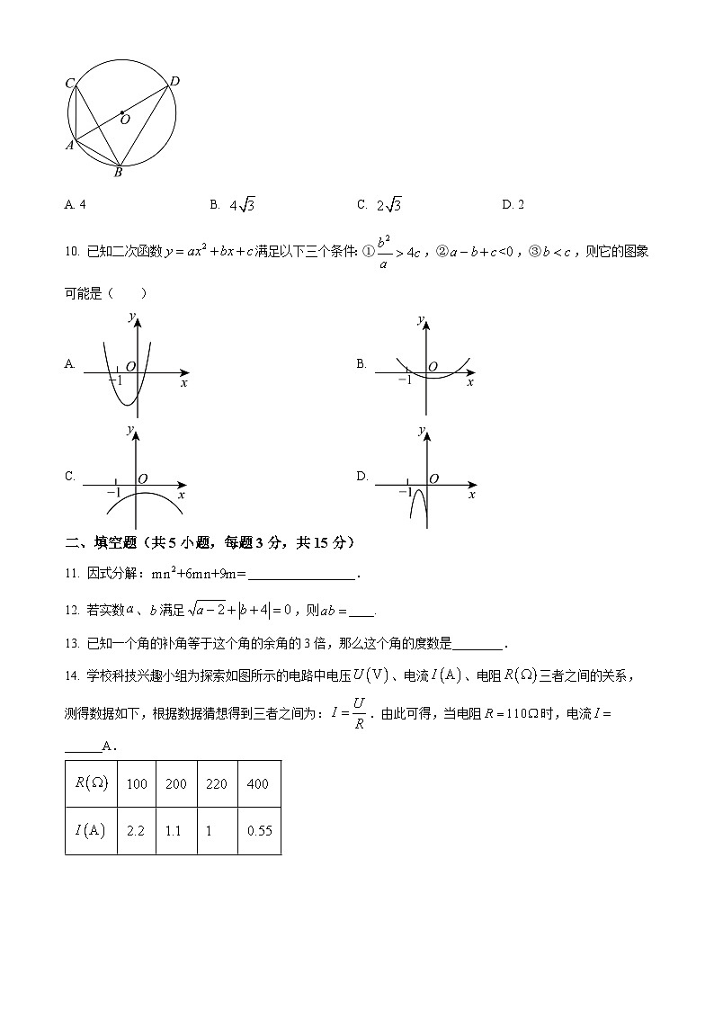 2024年广东省江门市第二中学中考一模数学试题（原卷版+解析版）03