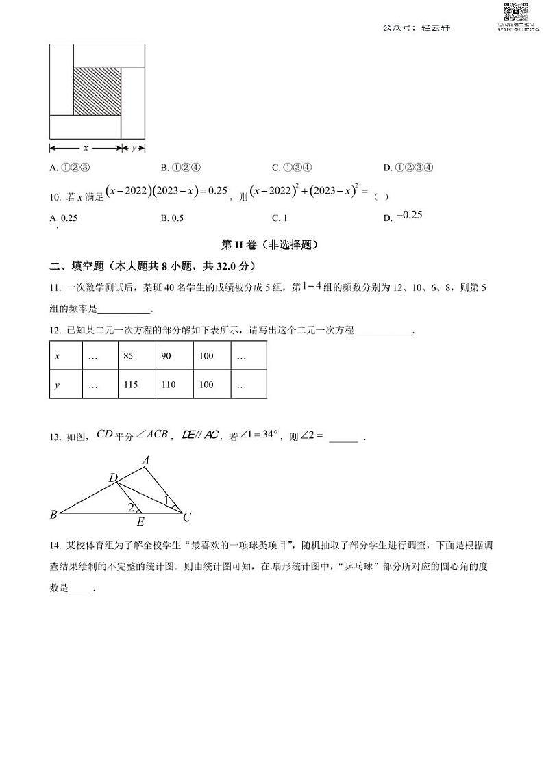 浙江省杭州市拱墅区文澜中学七年级下学期期中数学试题（原卷）03