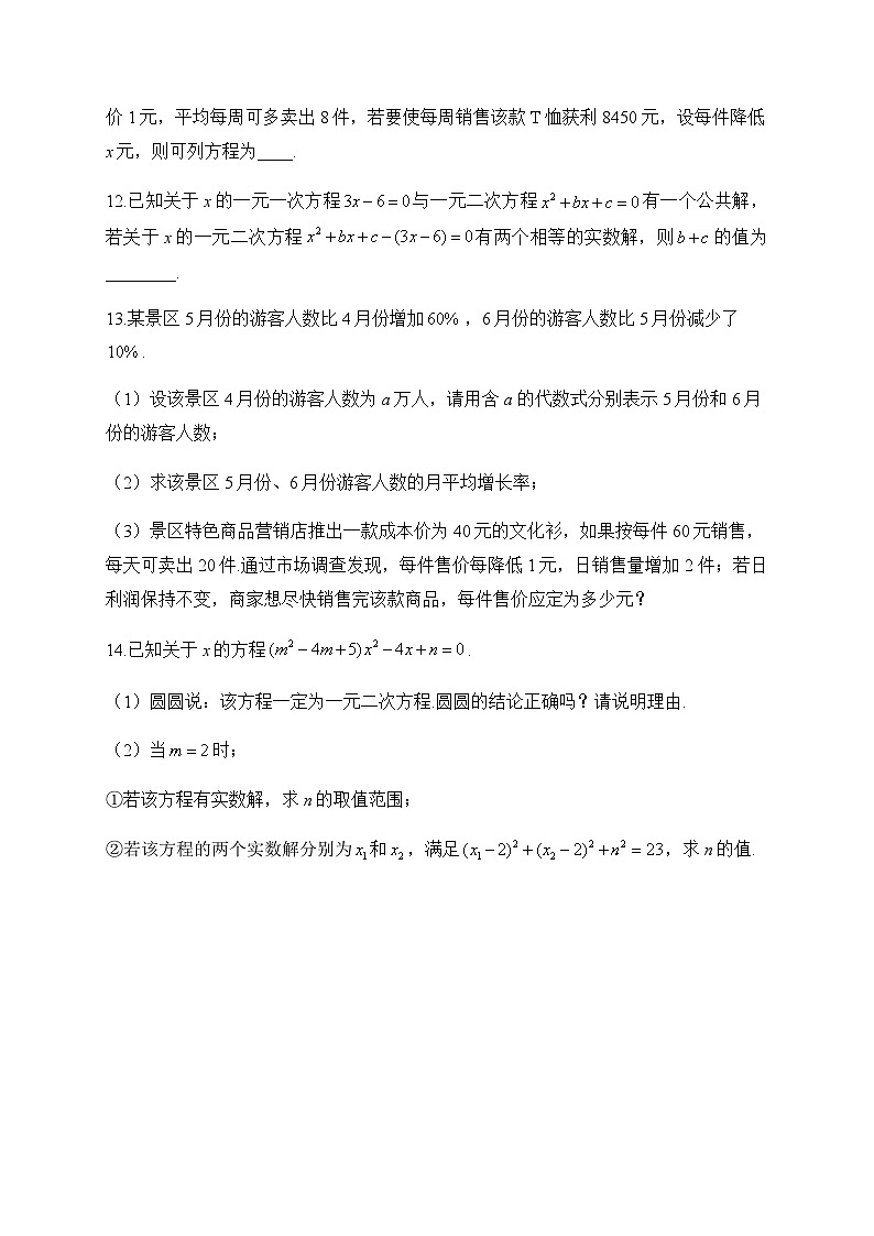 专题五 一元二次方程——2024届中考数学一轮复习进阶训练第3页