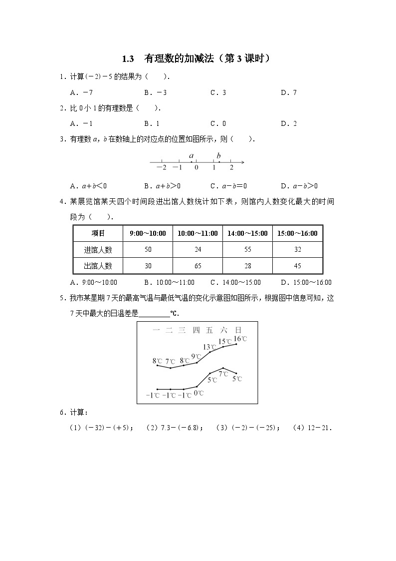 人教版 数学 七年级上册 1.3有理数的加减法（第3课时）课件+教案+学习任务单+练习01