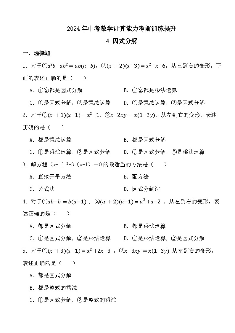 2024年中考数学计算能力考前训练提升4 因式分解第1页