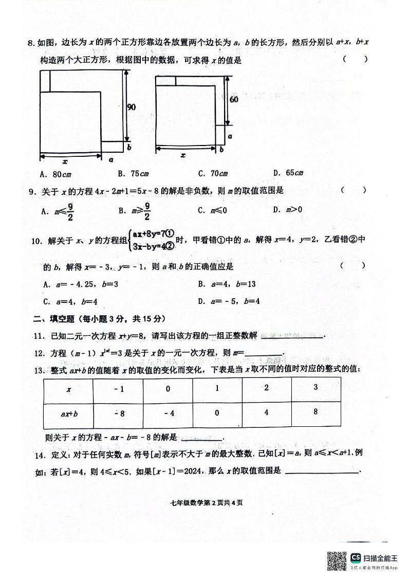 河南省周口市郸城县实验中学2023-2024学年七年级下学期数学期中试卷第2页