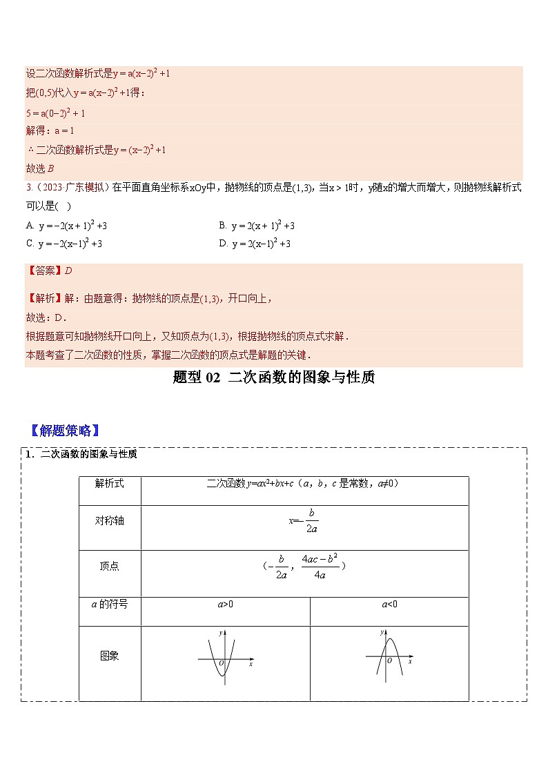 2024年中考数学三轮冲刺热门考点归纳：专题08 二次函数的图像与性质（一）（原卷版+解析版）03