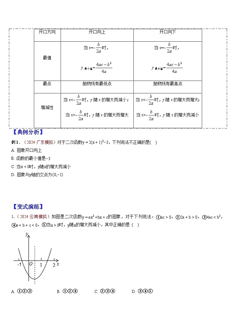 2024年中考数学三轮冲刺热门考点归纳：专题08 二次函数的图像与性质（一）（原卷版+解析版）03