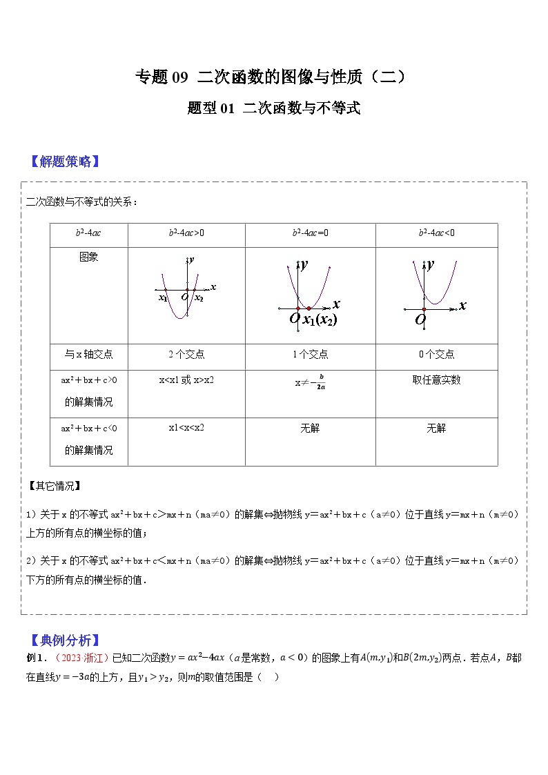 2024年中考数学三轮冲刺热门考点归纳：专题09 二次函数的图像与性质（二）（原卷版+解析版）01