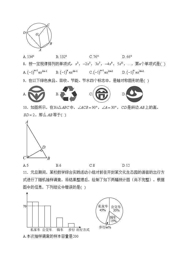 云南省昭通市镇雄部分学校2024年九年级下学期中考一模考试数学模拟试卷(含答案)第2页