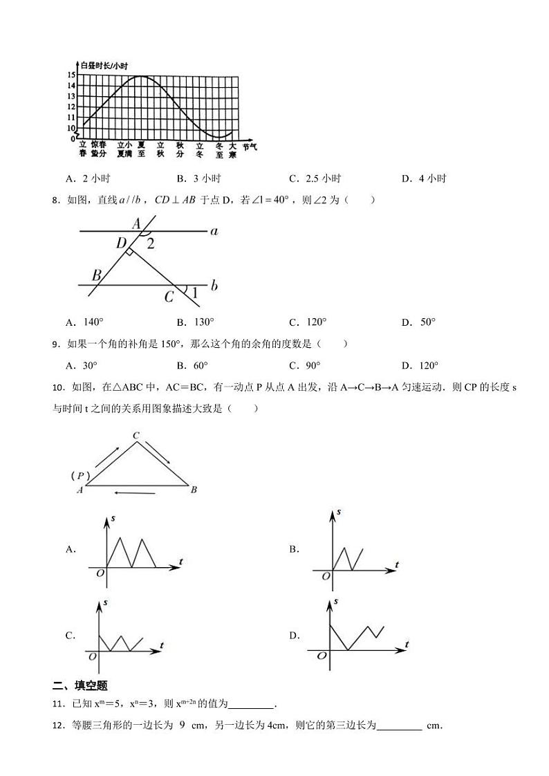 辽宁省沈阳市2024年七年级下学期期中数学试题及答案第2页