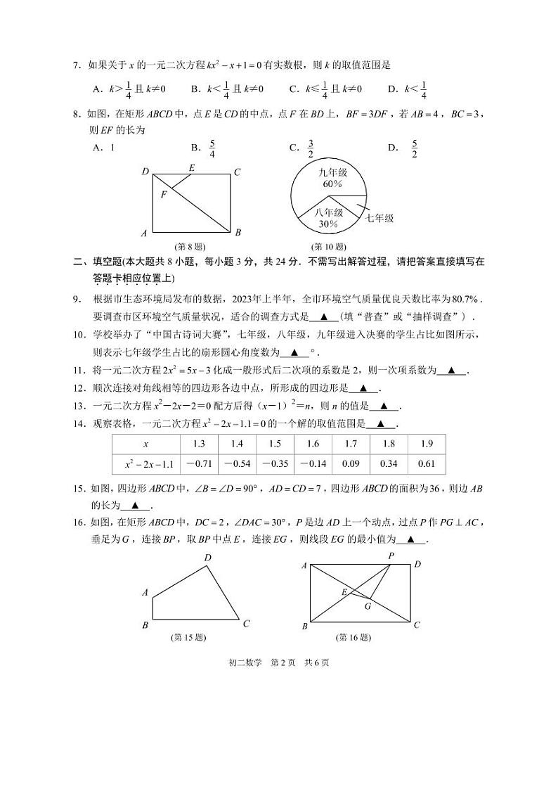 八年级数学试卷 20240411第2页
