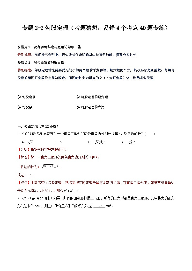 【期中讲练测】人教版八年级下册数学 专题2-2勾股定理 易错专练 .zip01