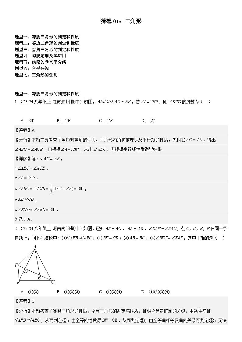 【期中讲练测】北师大版八年级下册数学猜想01 三角形 （考点专练）.zip01