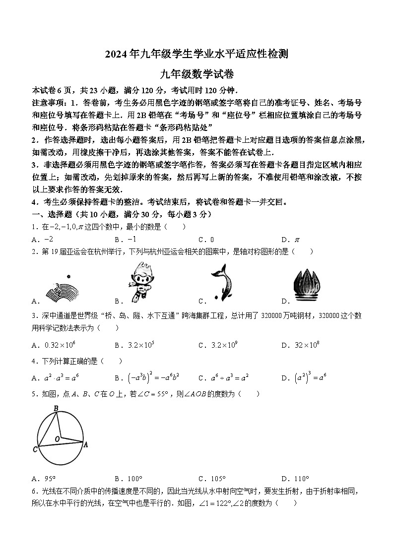 2024年广东省惠州市第五中学中考一模数学试题(无答案)01