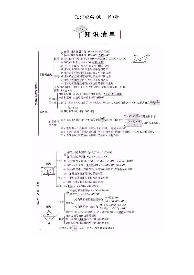 知识必备08 四边形（2大模块知识清单+3种方法清单+13个考试清单真题专练）（原卷版）第1页