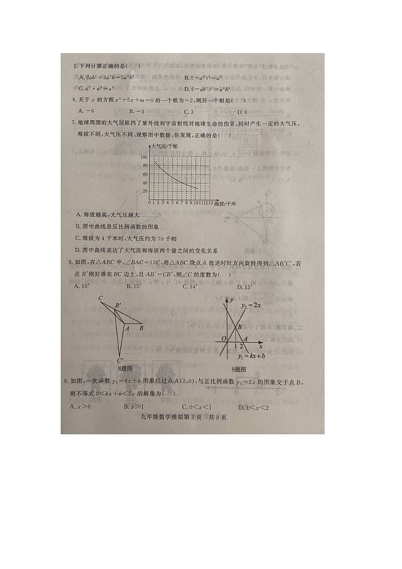 2024年山东省武城县禹城市联考九年级第一次练兵考试数学试题02