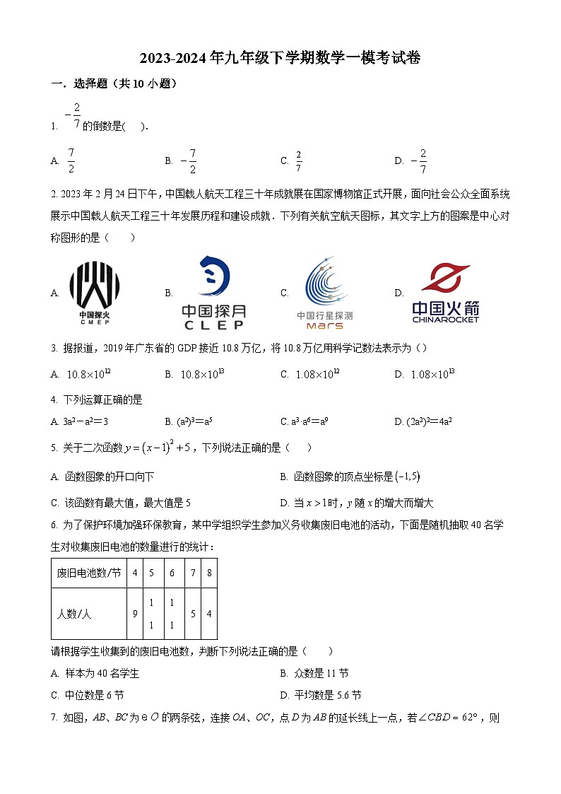 2024年广东省东莞市厚街丰泰外国语学校中考一模数学试题（原卷版）第1页