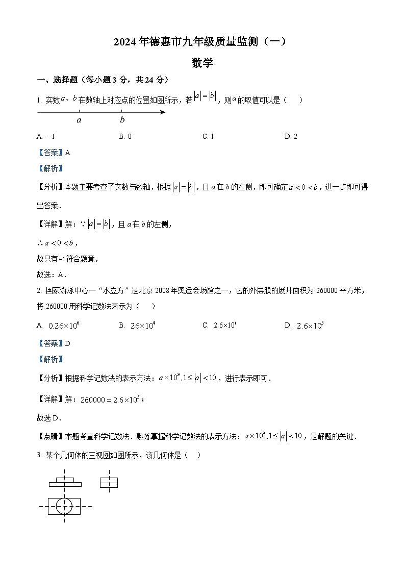 2024学年吉林省长春市德惠市九年级第一次模拟考试数学模拟试题（原卷版+解析版）01
