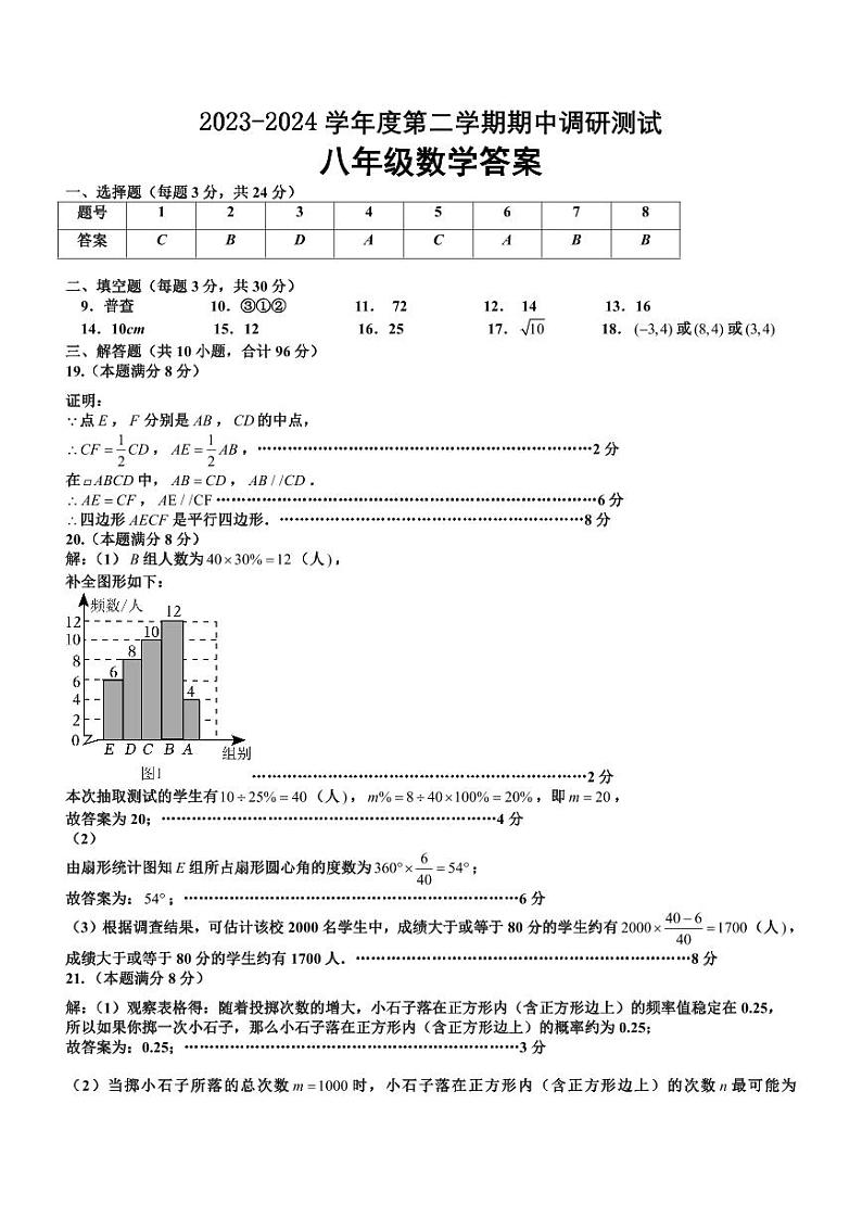 江苏省宿迁市宿城区2023-2024学年八年级下学期期中考试数学试卷01