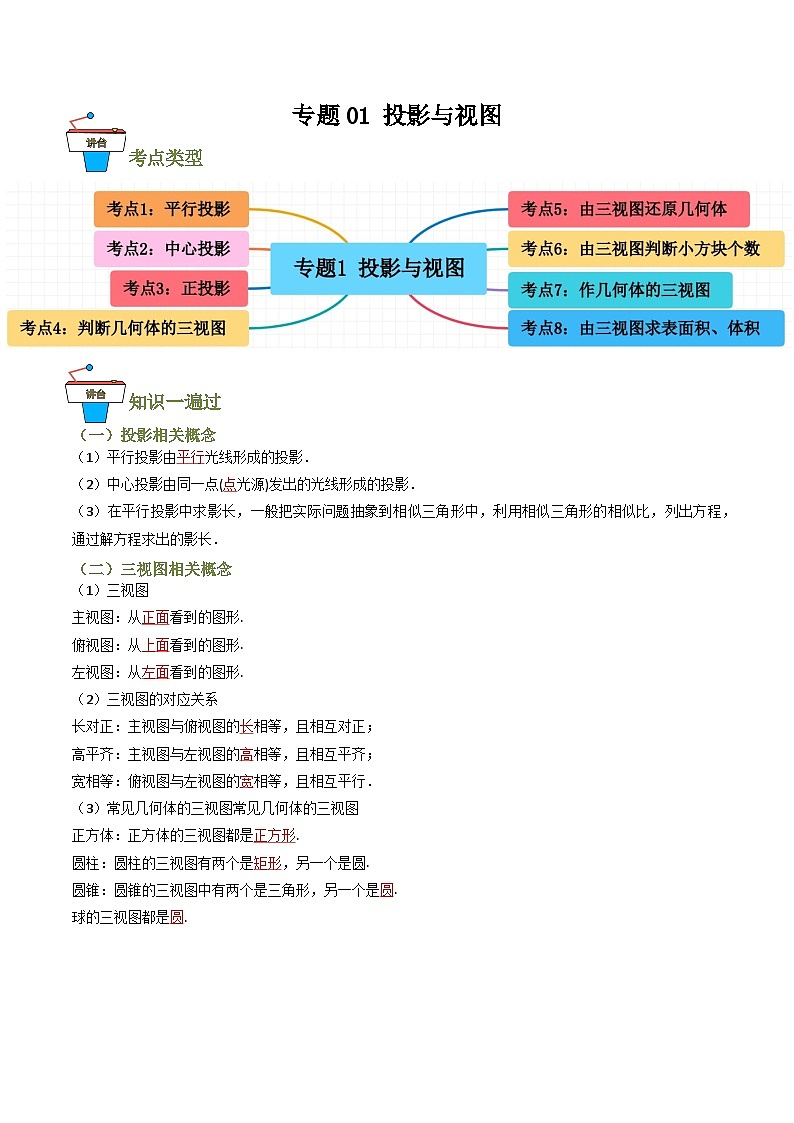 专题01 投影与视图（知识串讲+8大考点）(解析版）第1页
