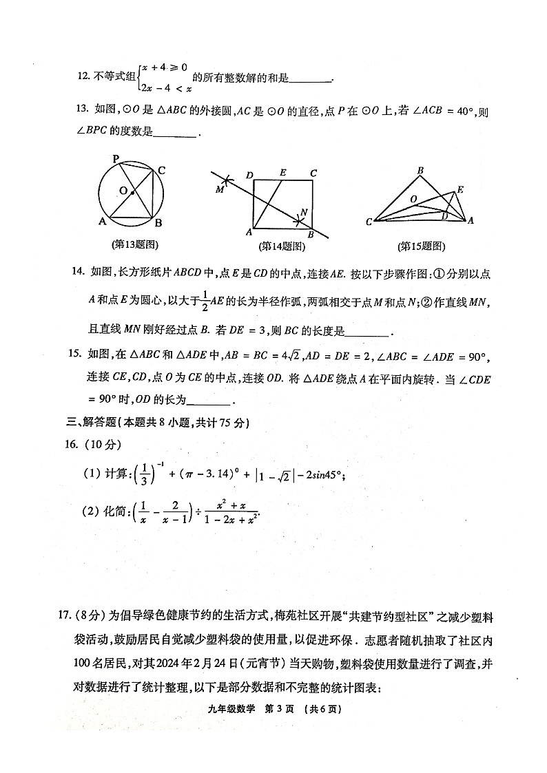 2024年河南省漯河市临颍县九年级中考一模数学试题（扫描版无答案）第3页