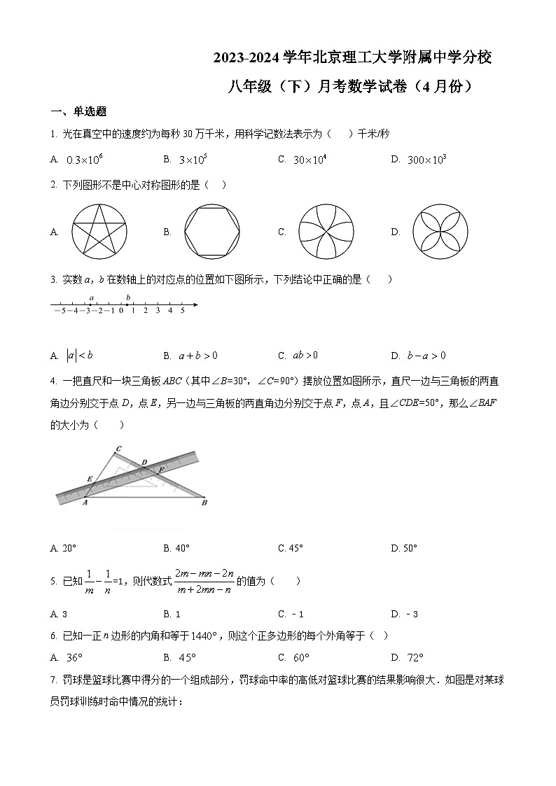 北京市海淀区北京理工大学附属中学分校2023-2024学年八年级下学期月考数学试题（解析版+原卷版）01