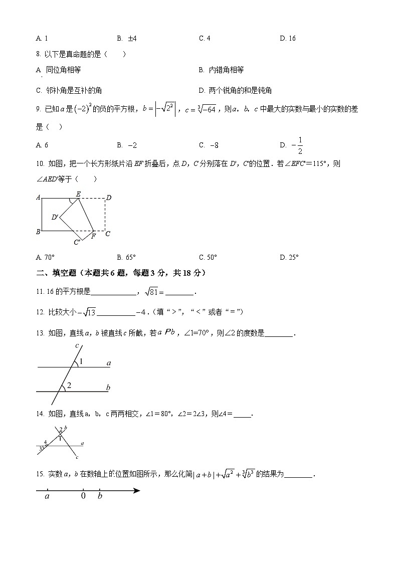 广东省汕尾市陆丰市广东省陆丰市定壮广信学校2023-2024学年七年级下学期第一次月考数学试题（原卷版）第2页