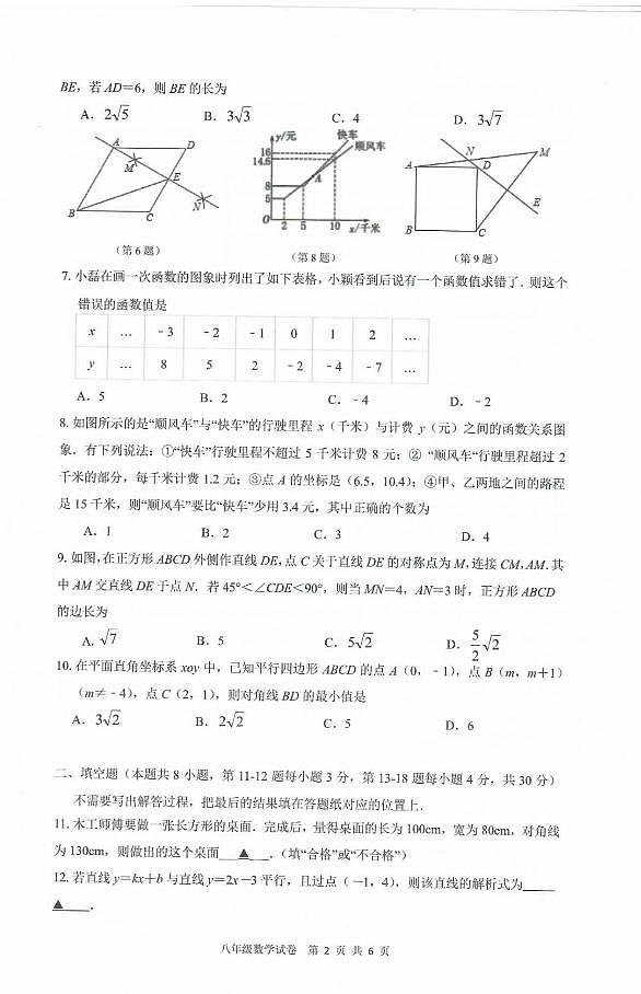 江苏南通市启东市2024年八年级下学期4月期中数学试题第2页