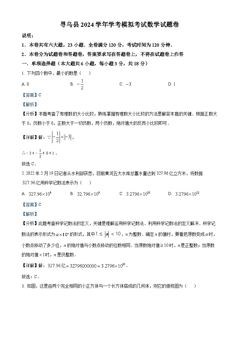 2024年江西省赣州市寻乌县中考一模数学试题（I卷）（原卷版+解析版）01