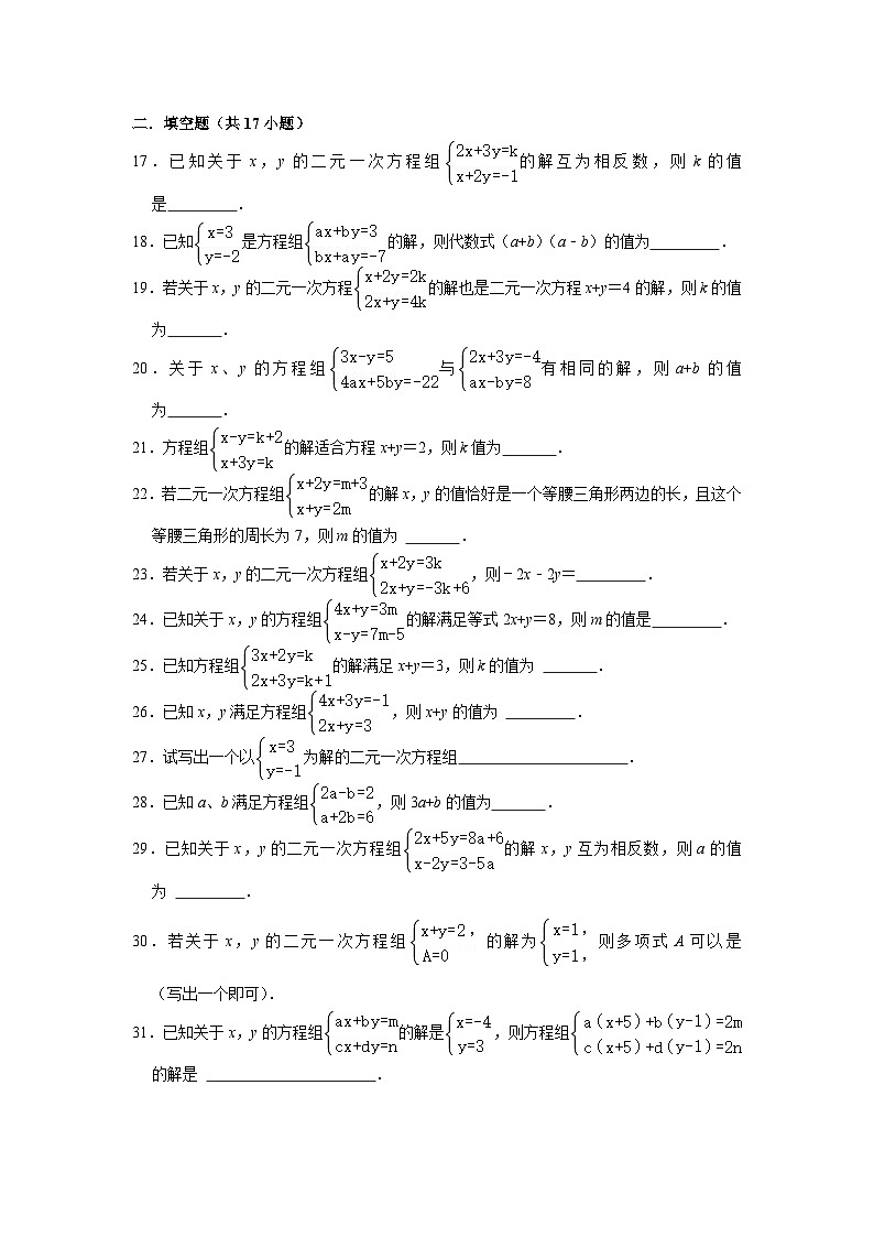 二元一次方程组的解专项练习---2023-2024学年广饶县乐安中学七年级下册数学鲁教版（五四学制）第3页