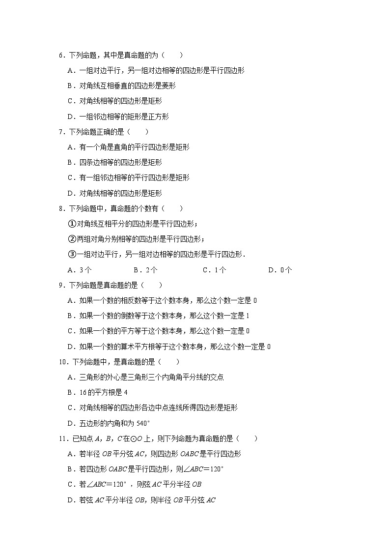 命题与定理专项练习---2023-2024学年广饶县乐安中学七年级下册数学鲁教版（五四学制）02