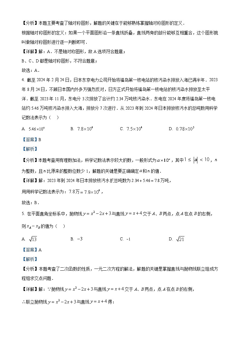 2024年辽宁省大连市第七十六中学中考一模演练数学试题（原卷版+解析版）03