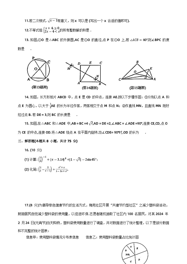 2024年河南省漯河市临颍县+九年级中考第一次模拟考试数学试题+03