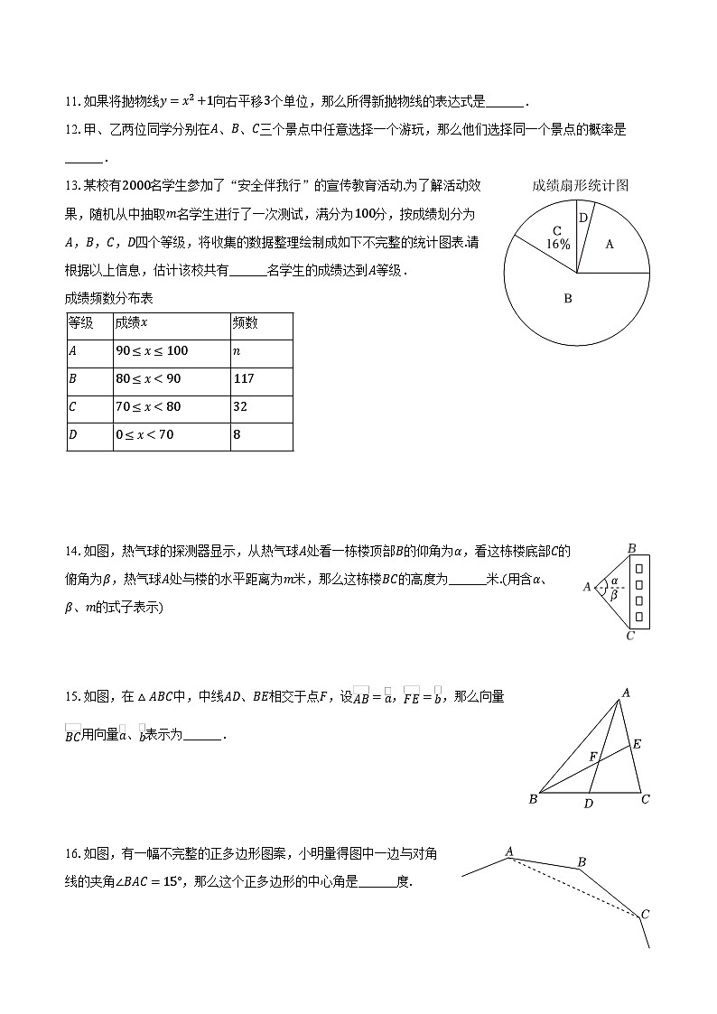 2024年上海市青浦区中考数学二模试卷+02