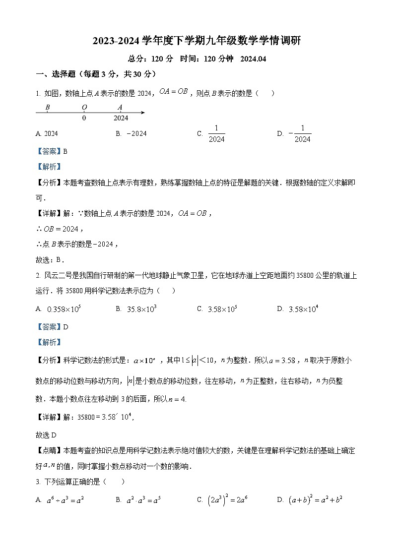 山东省临沂市临沭县第三初级中学2023-2024学年九年级下学期第一次月考数学试题（原卷版+解析版）01