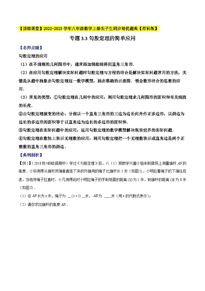 专题3.3勾股定理的简单应用-【讲练课堂】2022-2023学年八年级数学上册尖子生同步培优题典【苏科版】01