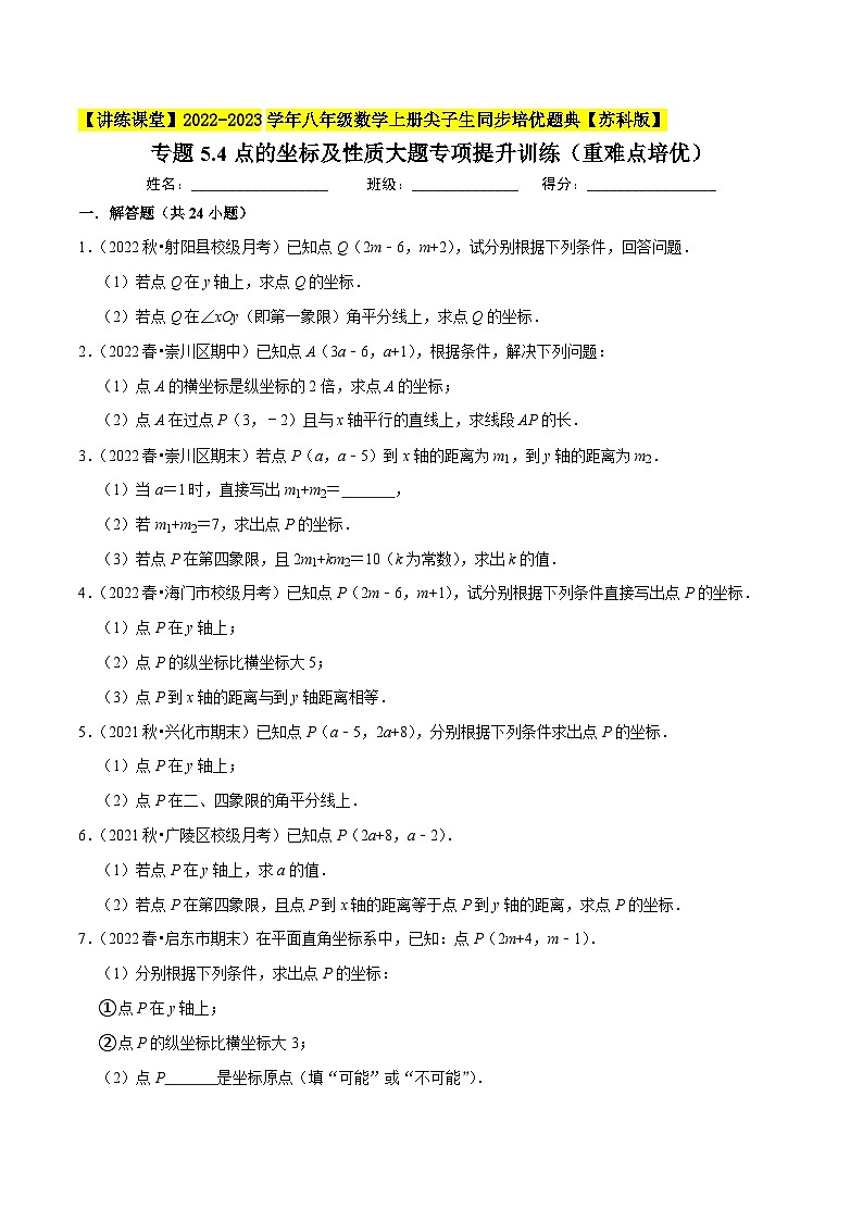 专题5.4点的坐标及性质大题专项提升训练（重难点培优）-【讲练课堂】2022-2023学年八年级数学上册尖子生同步培优题典【苏科版】01